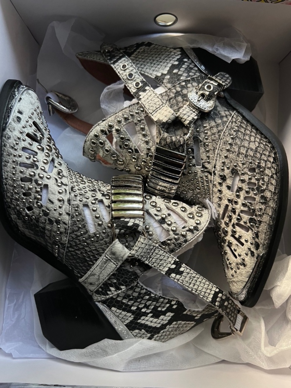 Unworn Jeffrey Campbell Calhoun Booties - Western Buckles Snakeskin Studded